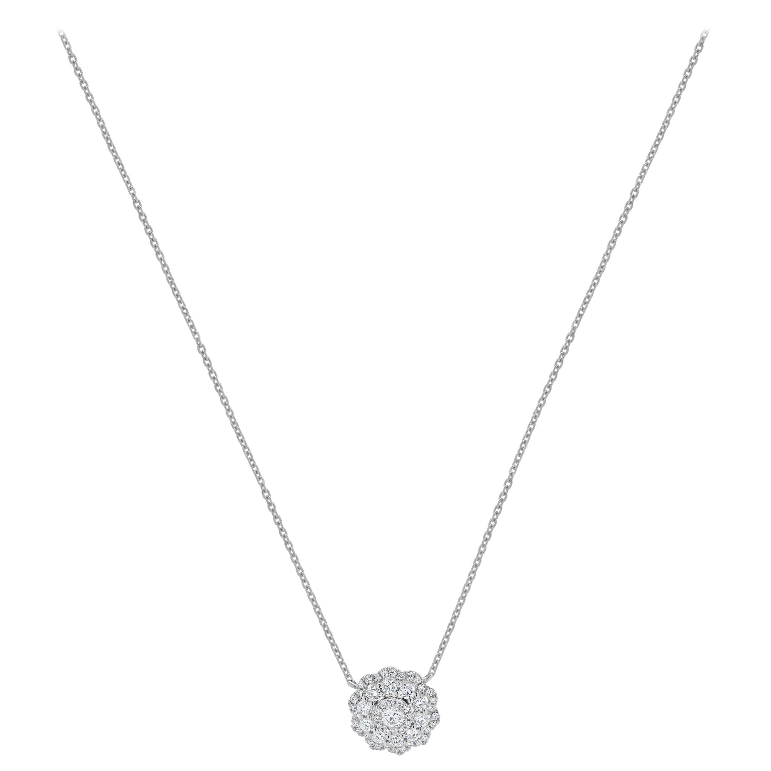 14 Karat White Gold Diamond Cluster Necklace