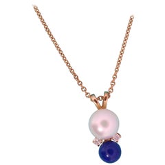 Tiffany and Co Pearl Diamond Lapis Pendant. 18k Tiffany Elsa Peretti Necklace