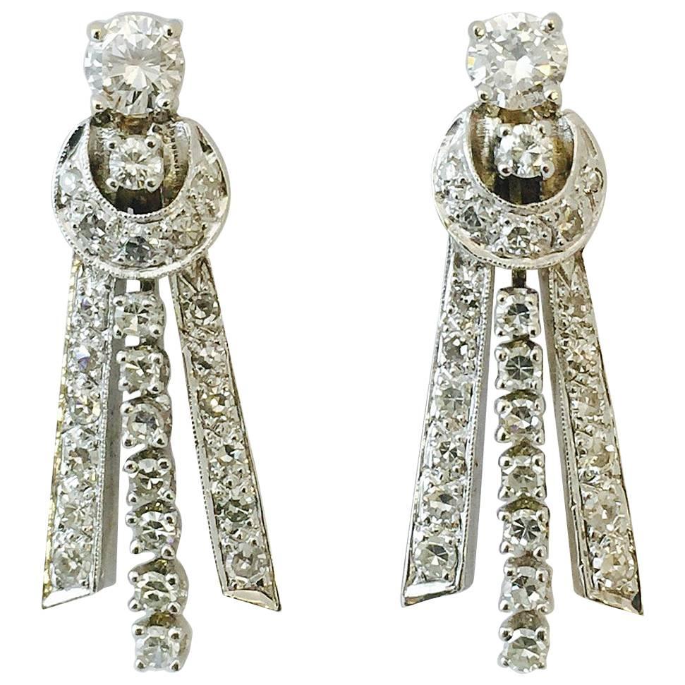 Dramatic Diamond Gold Drop Earrings For Sale