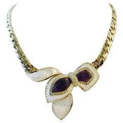 Magnificent Mother of Pearl Amethyst Diamond gold Necklace 2