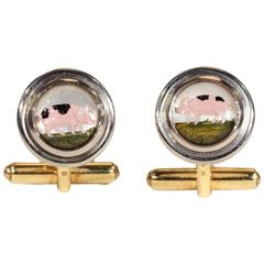 Theo Fennell Essex Crystal Pigs Gold Cufflink and Stud Set 