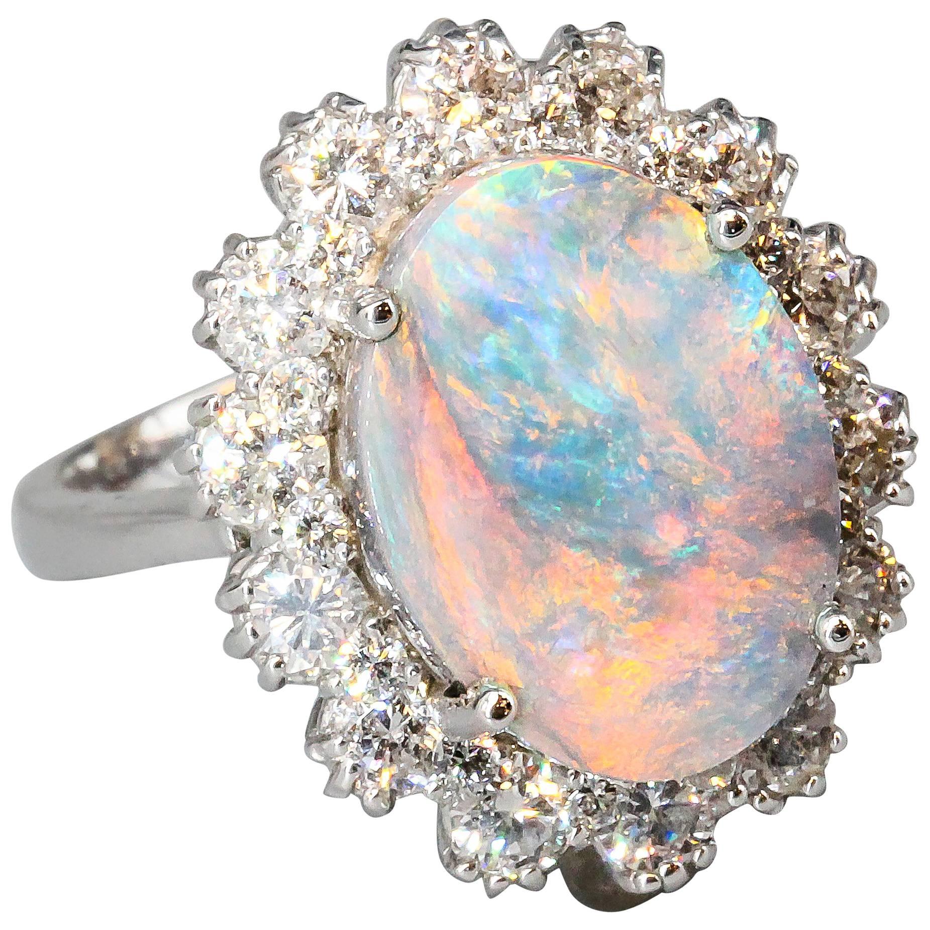 Black Opal Diamond White Gold Ring