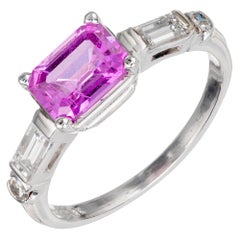 Vintage GIA Certified 1.49 Carat Purple Pink Sapphire Diamond Platinum Engagement Ring