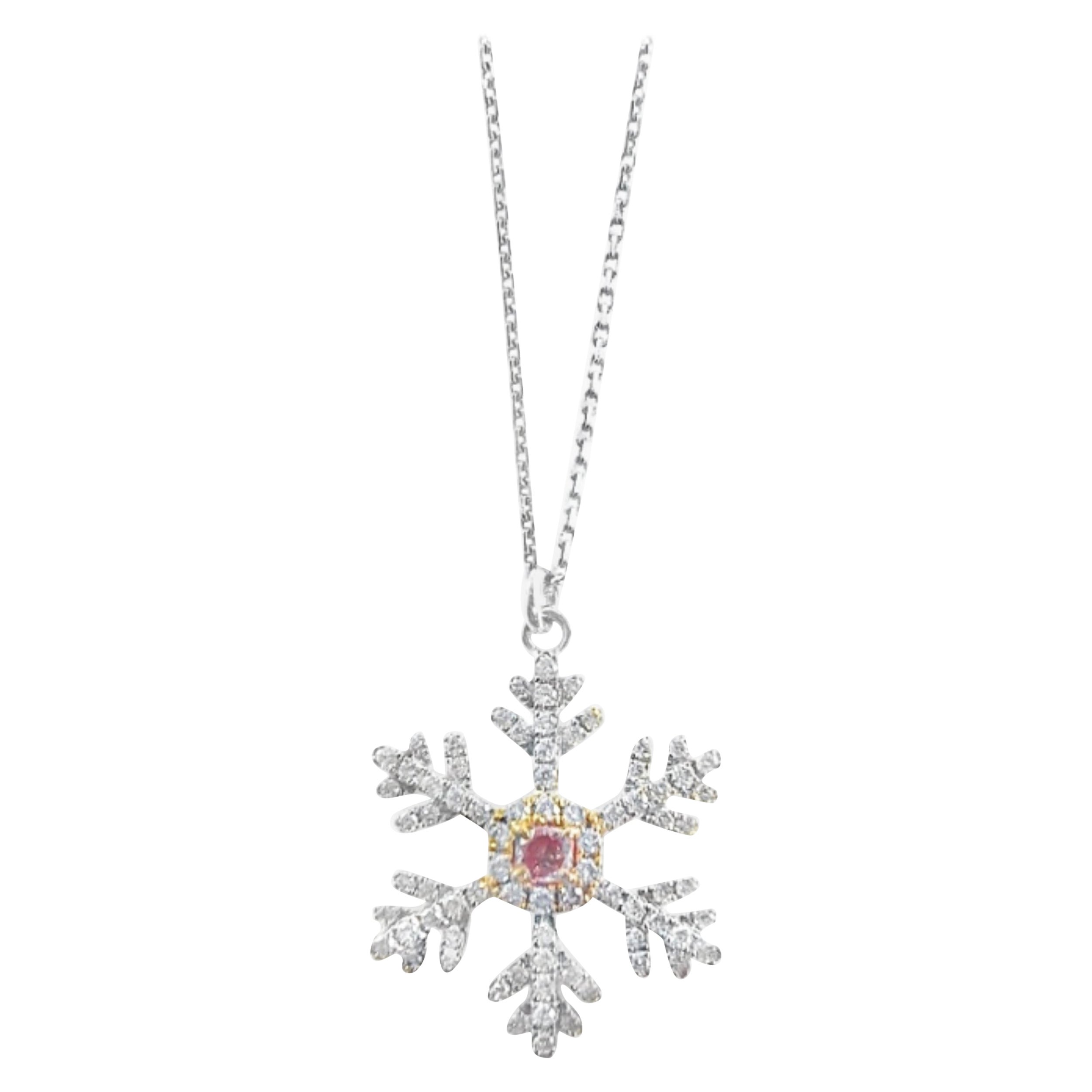 Collar Colgante Copo de Nieve Diamante Rosa Fantasía Oro Blanco 18K