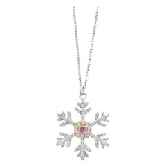 18K White Gold Fancy Pink Diamond Snowflake Pendant Necklace