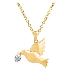 TJD 0,01 carati di diamante rotondo in oro giallo 14 Kt Ciondolo alla moda con piccione e lucchetto