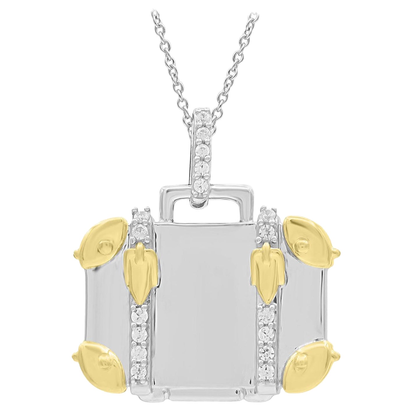 TJD 0.10 Carat Round Diamond 14 Karat Two Toned Gold Designer Briefcase Pendant