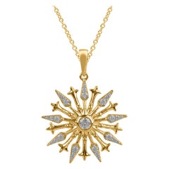 TJD 0.20 Carat Round Diamond 14 Karat Yellow Gold Designer Snowflake Pendant