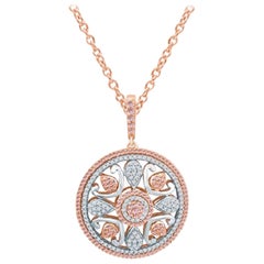 TJD Colgante Círculo Estilo Art Decó de Oro Rosa de 14 Quilates con Diamante Rosa y Blanco de 1 Quilate