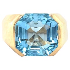 Vintage Cartier Aquamarin 18 Karat Gelbgold Single Stone Ring, CIRCA 1960