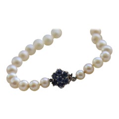 14k Sapphire Graduated Pearl Choker one thread necklace. Large Pearl Necklace.
