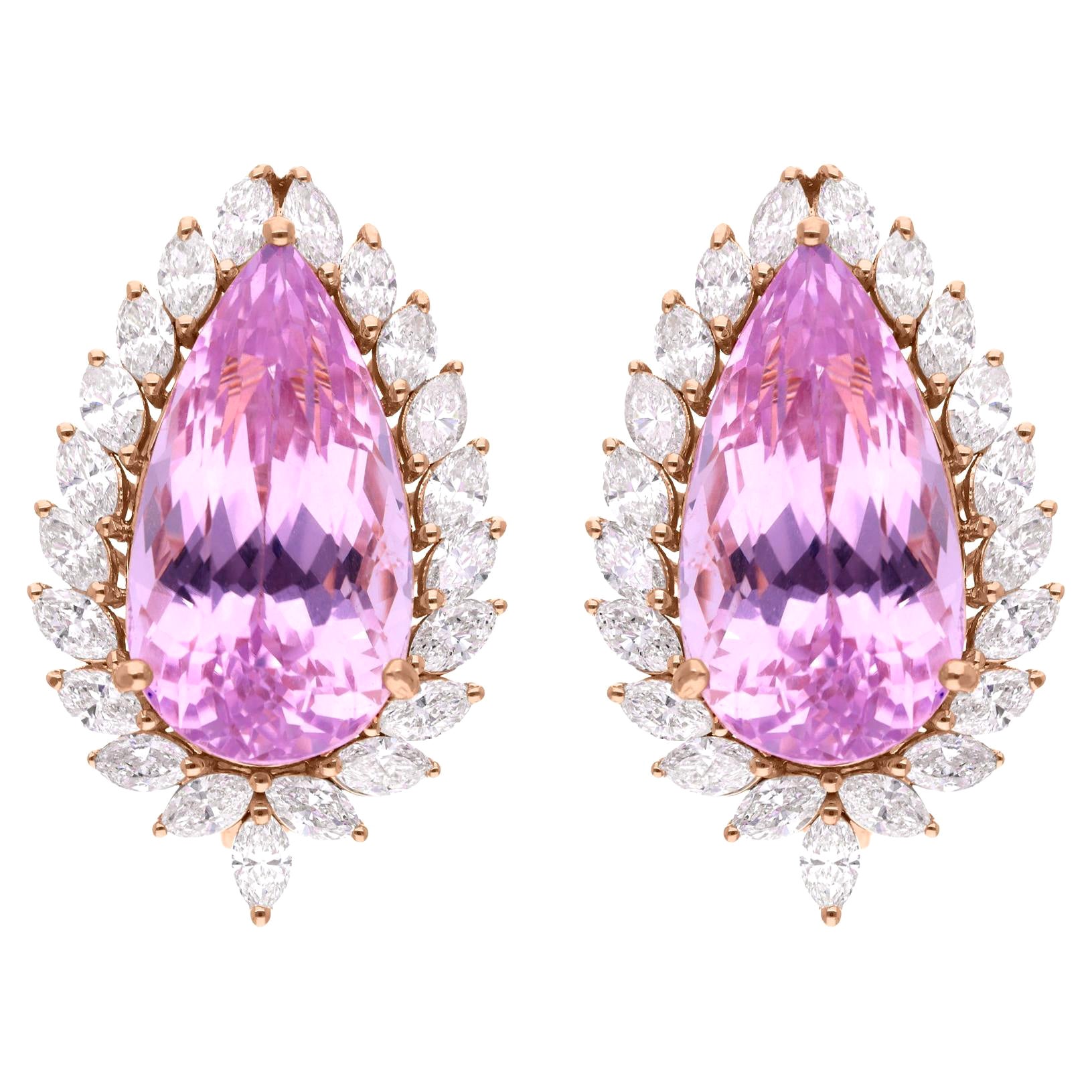 Ohrringe mit rosa Turmalin und Edelsteinen, Marquise-Diamant, 14 Karat Roségold-Schmuck