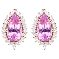 Boucles d'oreilles en or rose 14 carats avec tourmaline rose et diamants marquises
