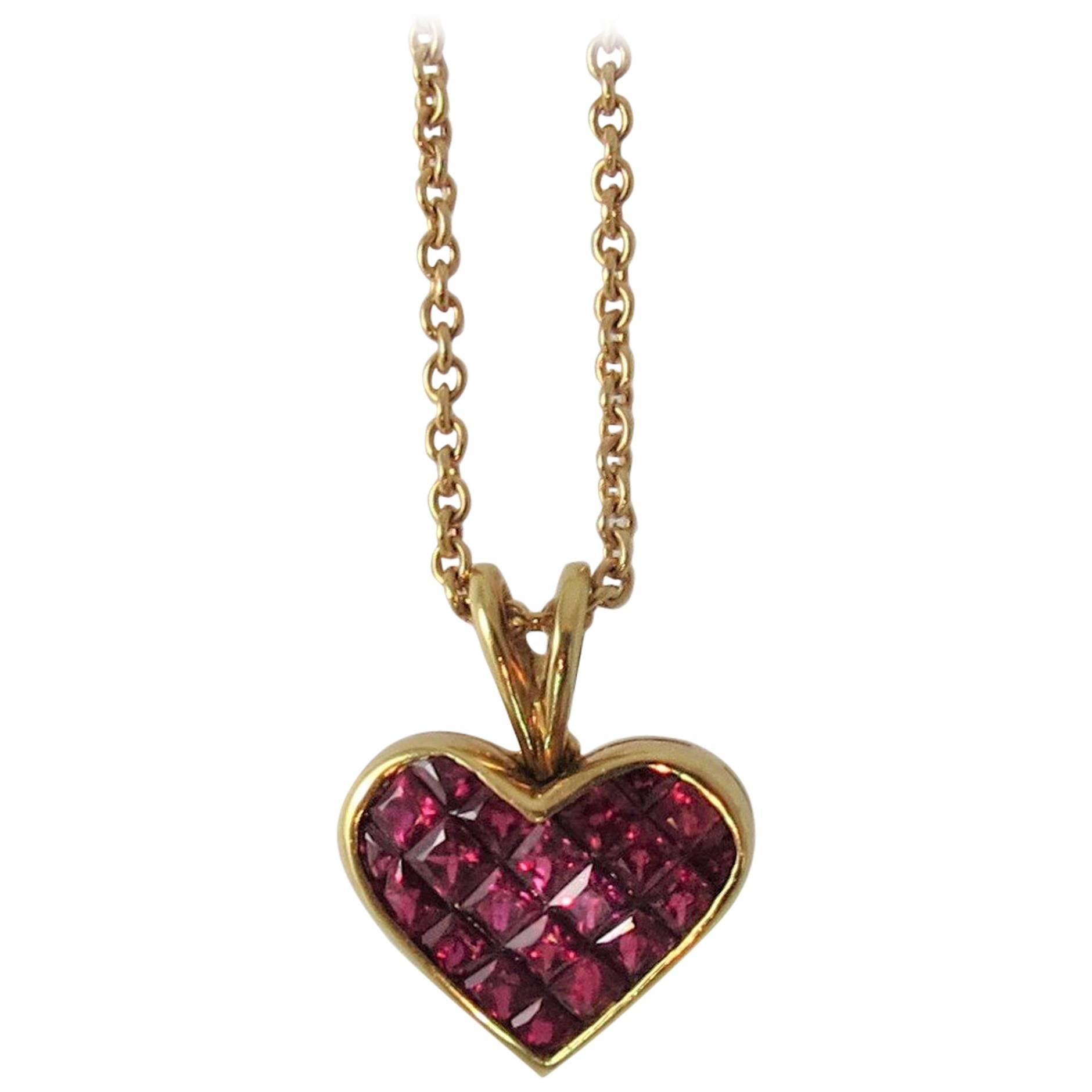 Ambar Quadrillion Ruby Gold Heart Pendant For Sale