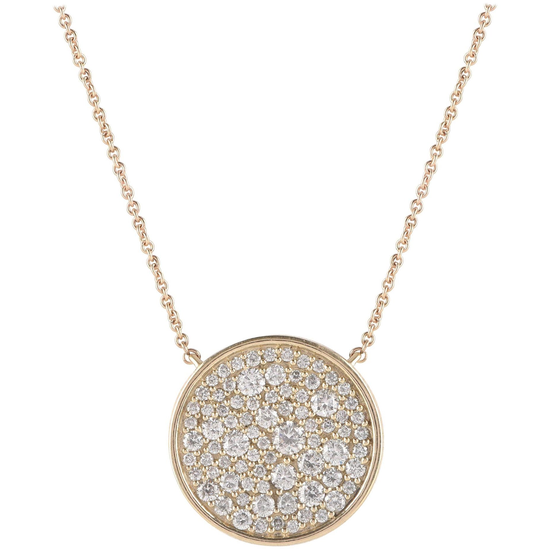 TJD 1.0 Carat Diamond 14 Karat Yellow Gold Medallion Pendant with 18 inch chain
