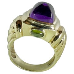 David Yurman Sugarloaf Siberian Amethyst Green Tourmaline Ring 14 Karat Gold