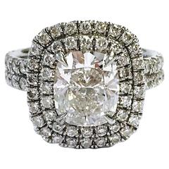 1.74 Carat Cushion Cut Halo Pave Diamond Platinum Engagement Ring 1.74 Carat Cushion Cut Halo Pave Diamond Platinum Engagement Ring