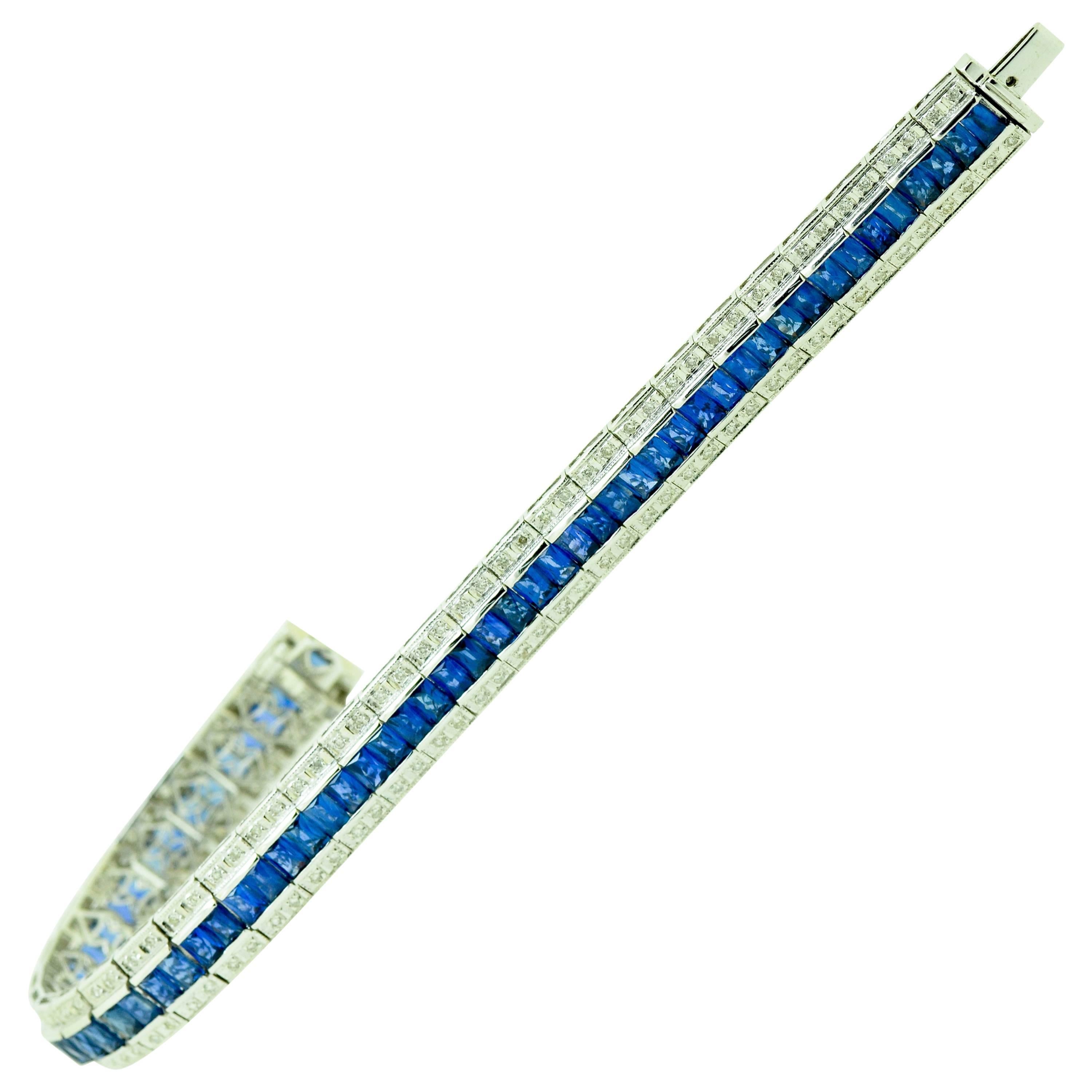 Blue Sapphire & Diamond White Gold Bracelet For Sale