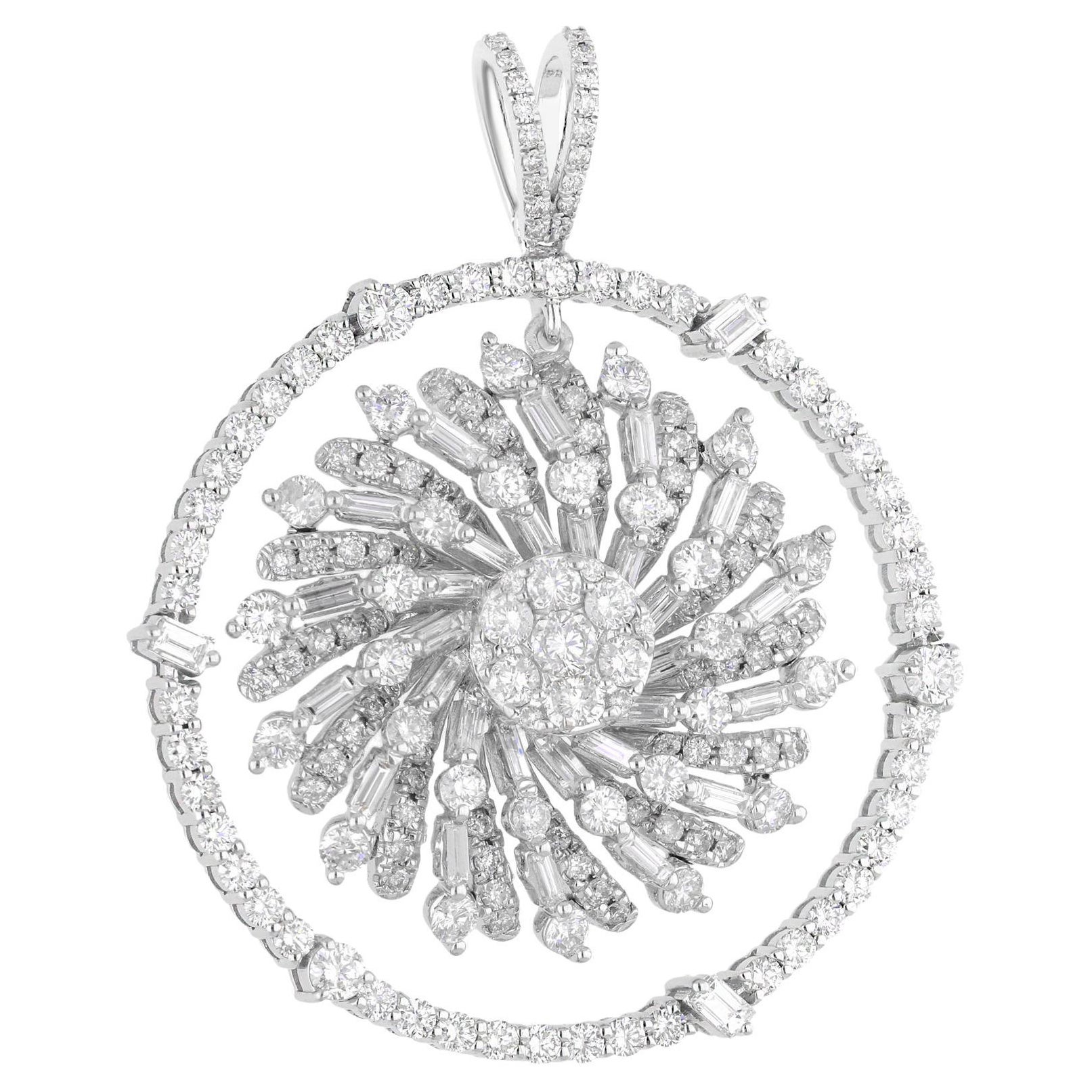 Collier pendentif floral en or blanc 14 carats avec diamants de 1,06 carat de pureté SI de couleur hi-colore