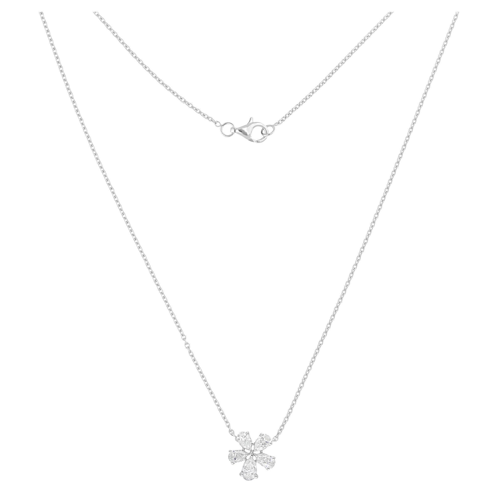 1.12 Carat SI Clarity HI Color Diamond Flower Charm Necklace 14 Karat White Gold