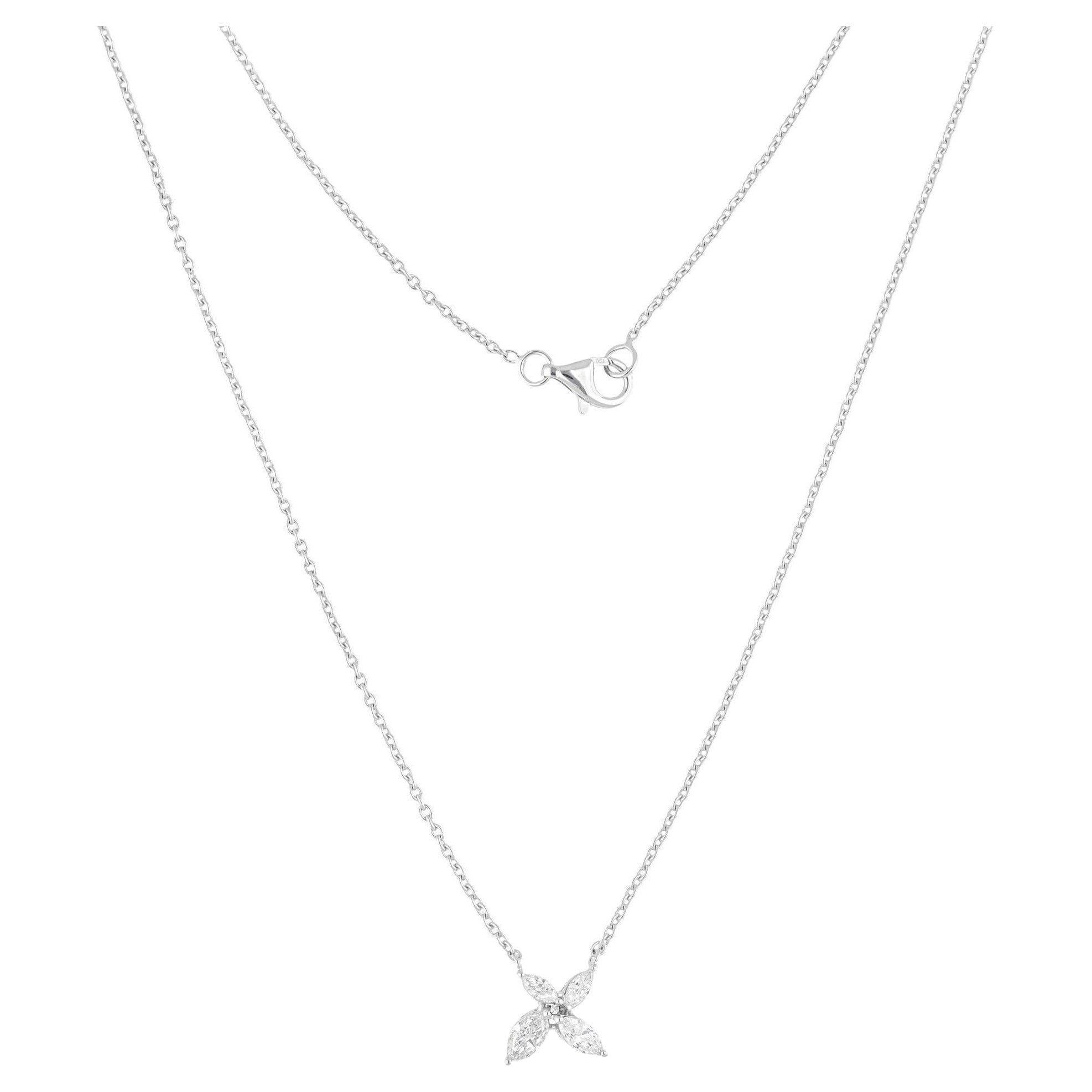 Collier à breloques en or blanc 14 carats avec diamant marquise de 0,52 carat de pureté SI de couleur hi-colore