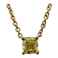 Certified Tiffany & Co. Fancy Yellow Diamond 18k Gold Solitaire Pendant Necklace