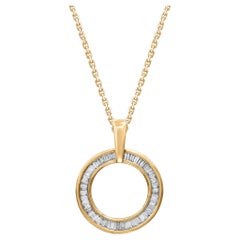 TJD - Collana con ciondolo a cerchio aperto in oro 14 carati con diamante taglio baguette da 0,33 carati
