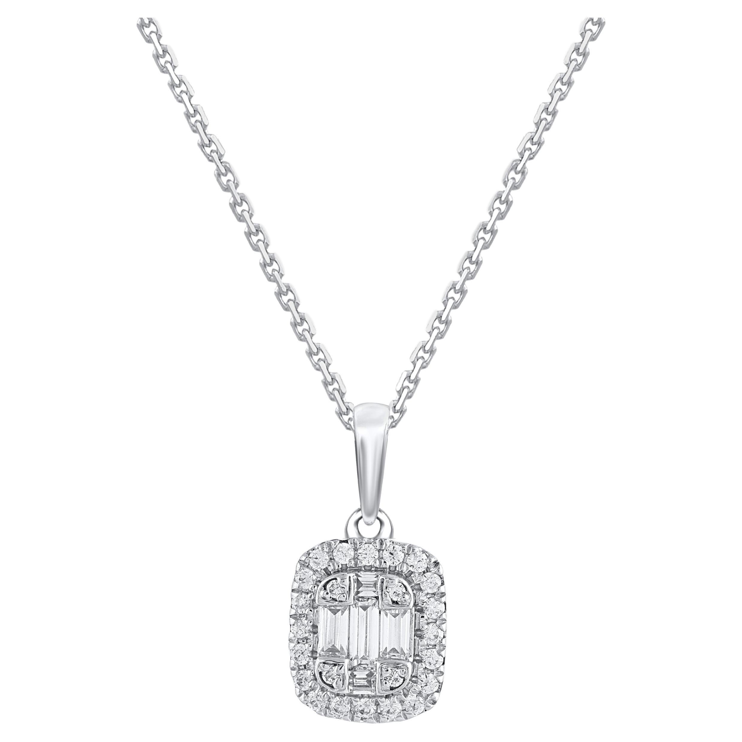 TJD 0.20 Carat Natural Diamond 14KT Gold Cushion Frame Halo Pendant Necklace