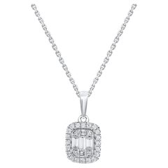 TJD 0.20 Carat Natural Diamond 14KT Gold Cushion Frame Halo Pendant Necklace