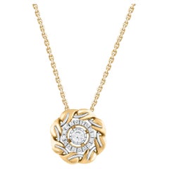 TJD 0.25 Carat Natural Diamond 14 Karat Yellow Gold Rope Frame Pendant Necklace