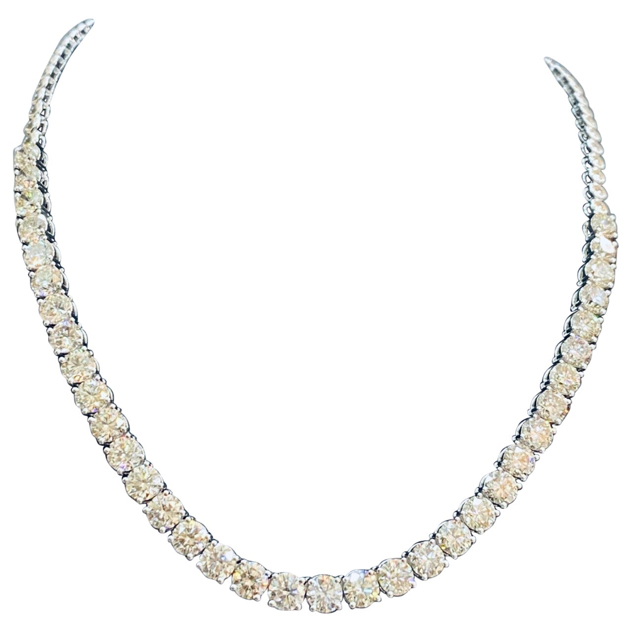 IGI Certified 20.00 Ct  Graduation  Natural Diamonds Gold Tennis Necklace