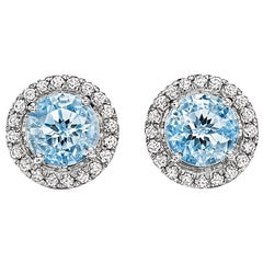 Tiffany & Co. Soleste Earrings Platinum With Aquamarine & Diamonds Gemstones