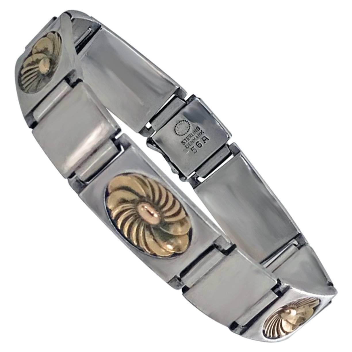 1950s Georg Jensen Sterling Gold Bracelet by Henry Pilstrup