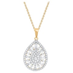 TJD Collana con ciondolo a goccia in oro 14 carati da 0,50 carati con diamante rotondo e baguette