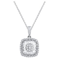 TJD 0.33 Quilates Diamante Natural 14KT Oro Cushion Frame Cluster Collar Colgante