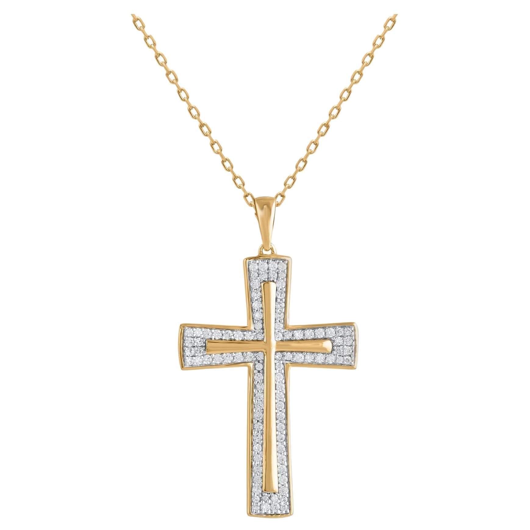 TJD Collar Colgante Cruz 0.50 Quilates Diamante Brillante Oro Amarillo 18 Kilates en venta