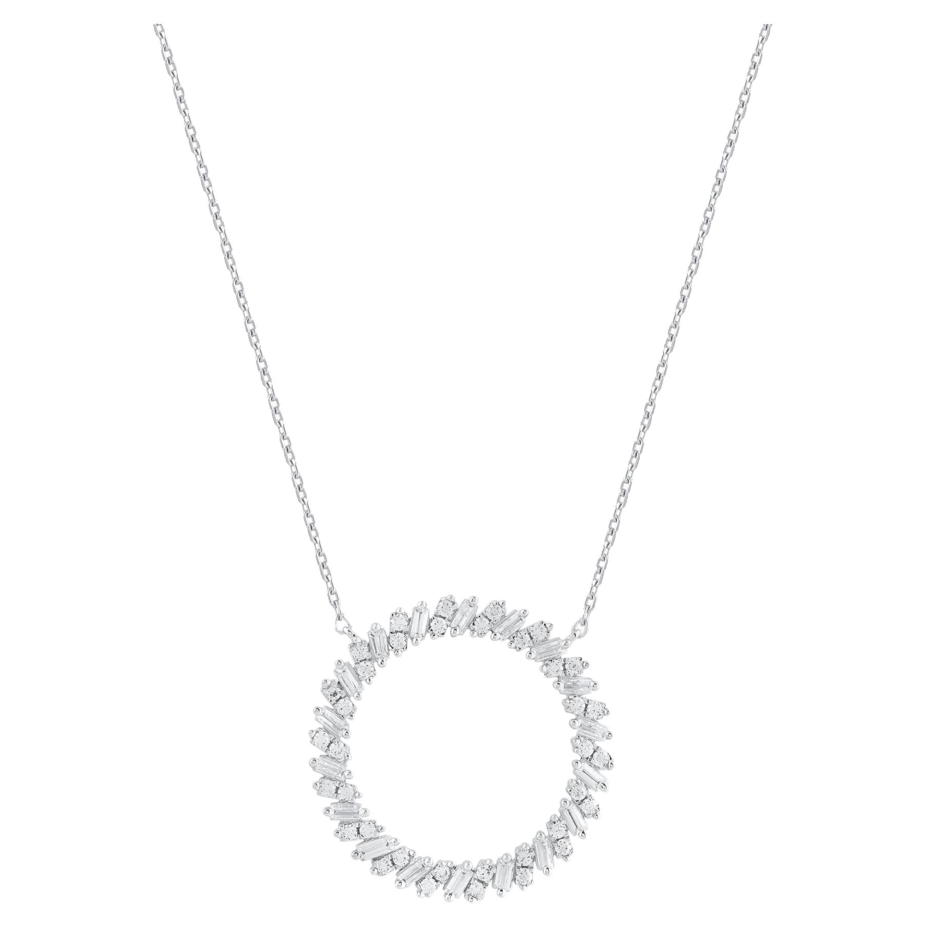 TJD 0.50 Carat Round & Baguette Cut Diamond Eternity Pendant in 14KT White Gold