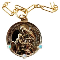 Collier Opale Médaille Pendentif Mary Long Chaîne Or Vermeil J Dauphin