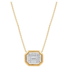 TJD Collar colgante de oro amarillo de 14 quilates con diamantes talla baguette y brillante de 0,50 quilates