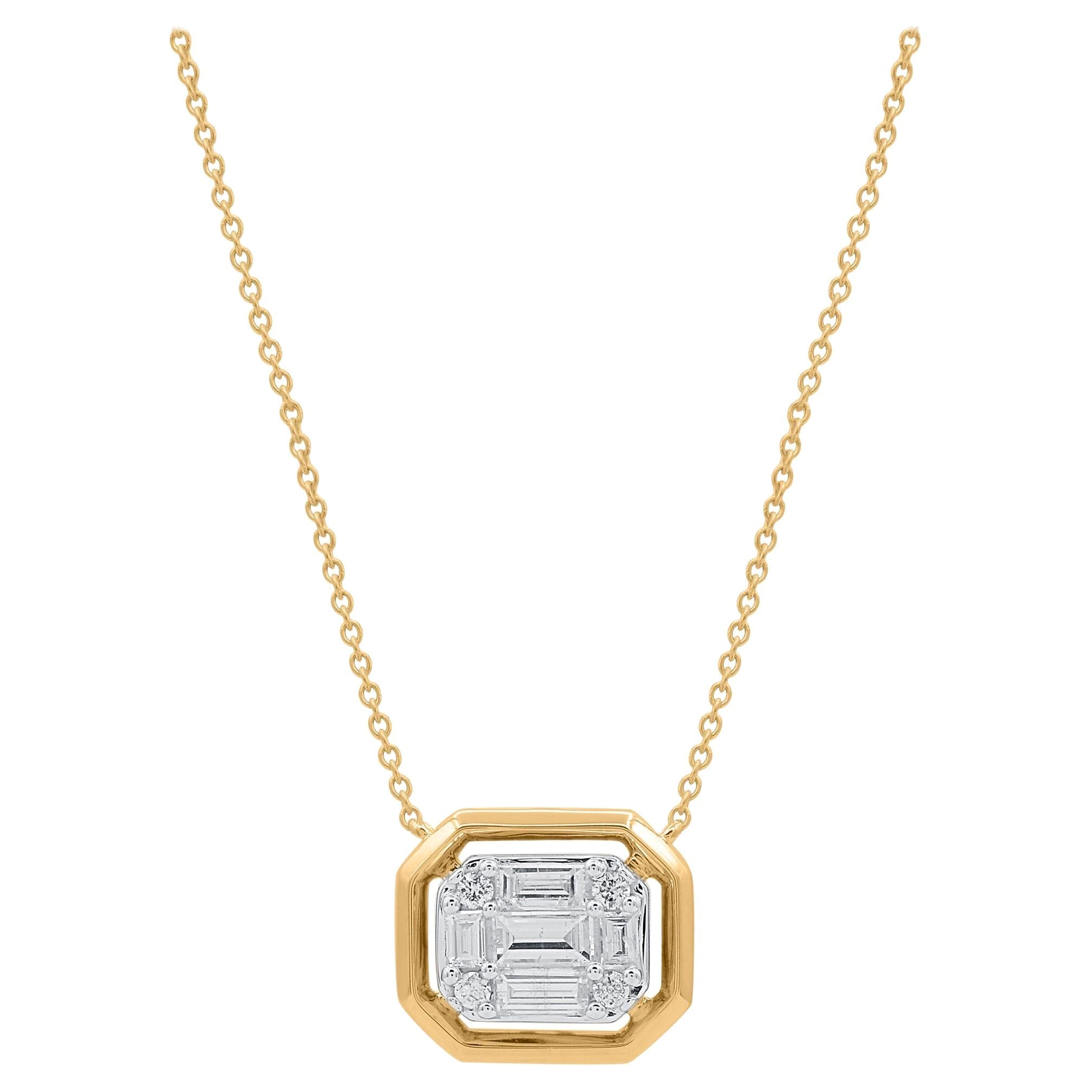 TJD Collar colgante de oro amarillo de 18 quilates con diamantes talla baguette y brillante de 0,50 quilates