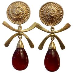 Hessonite Garnet Gold Dangle Earrings