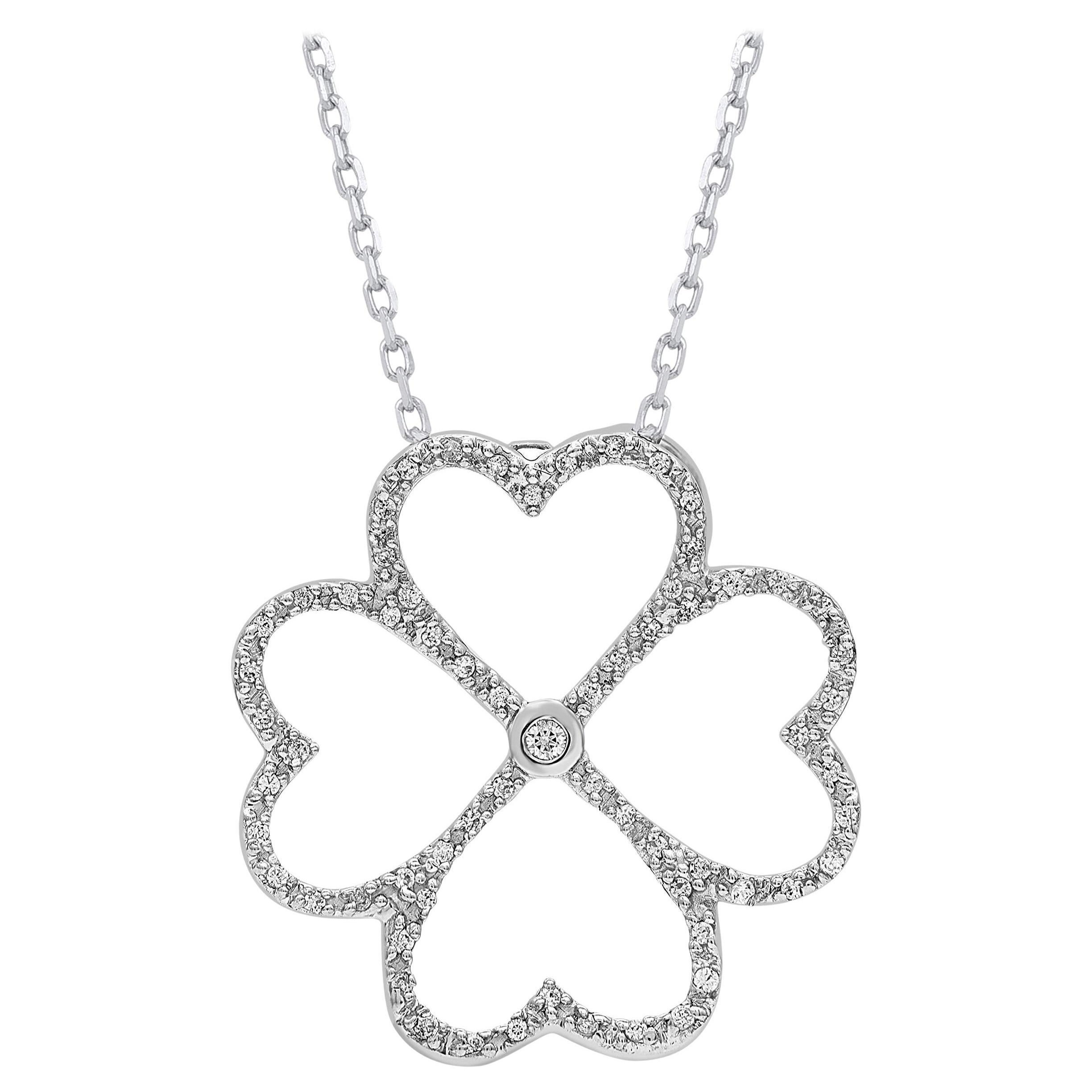 Pendentif trèfle en forme de cœur en or 14 carats avec diamants naturels 0,15 carat TJD