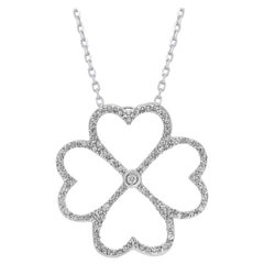 TJD 0.15 Carat Natural Diamond 14KT Gold Heart-Shaped Four Leaf Clover Pendant