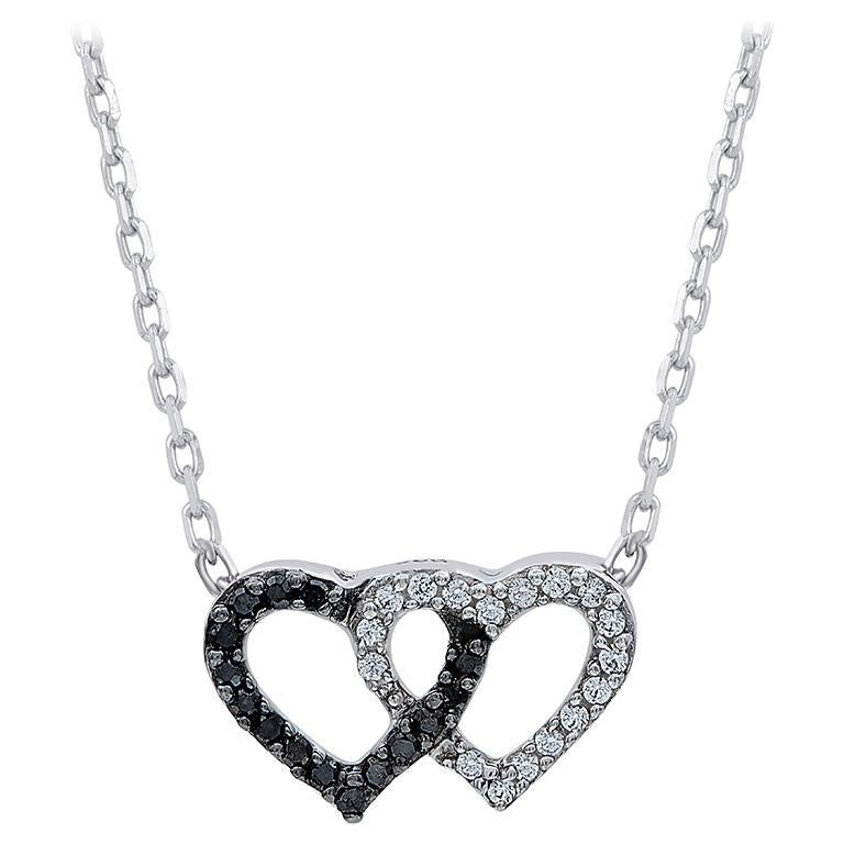 TJD 0.10 Carat Natural Diamond 14 Karat White Gold Interlocking Heart Necklace