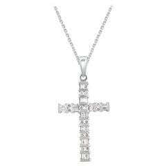 TJD Collar Colgante Cruz con Diamante Natural de 0,50 Quilates en Oro Blanco de 14 Kilates