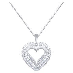 TJD 1.0 Carat Round & Baguette Diamond 14KT White Gold Heart Pendant Necklace