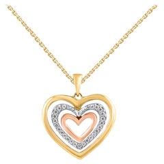 TJD Collar Colgante Corazón Diamante Redondo Natural 0,12 Quilates Oro 14 Kilates