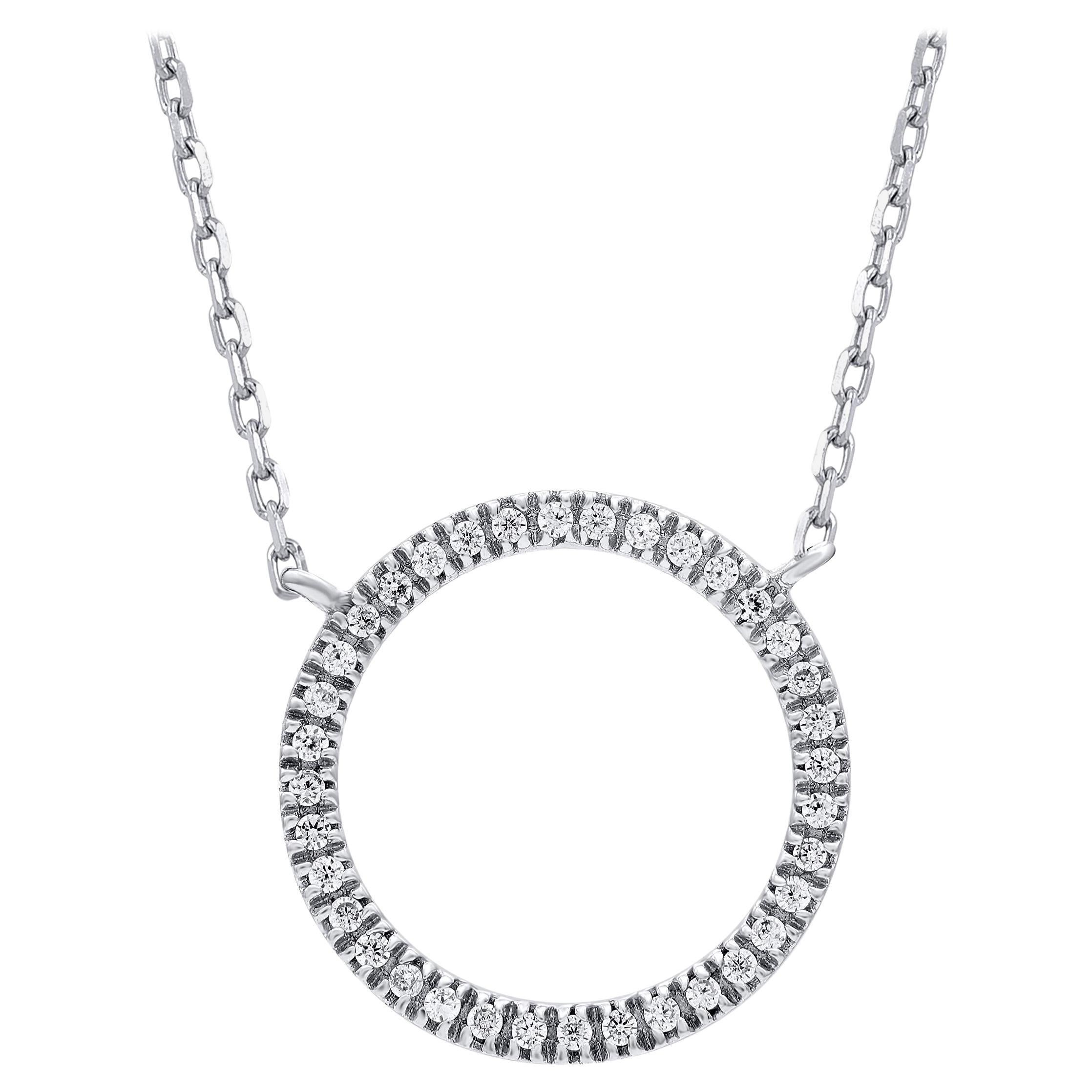 TJD 0.07 Carat Natural Round Diamond Eternity Circle Necklace in 14KT White Gold For Sale