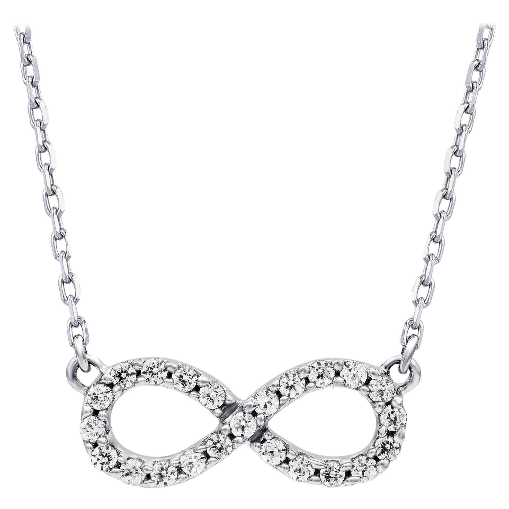TJD Collar Colgante Infinito Oro Blanco 14KT 0,15 Quilates Diamante Corte Brillante