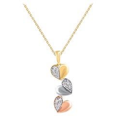 TJD Collier pendentif triple cœur en or 14 carats avec diamant taille brillant de 0,15 carat